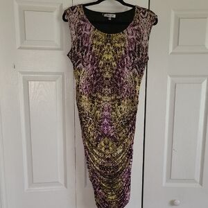 Jennifer Lopez Purple and Yellow Midi Dress
